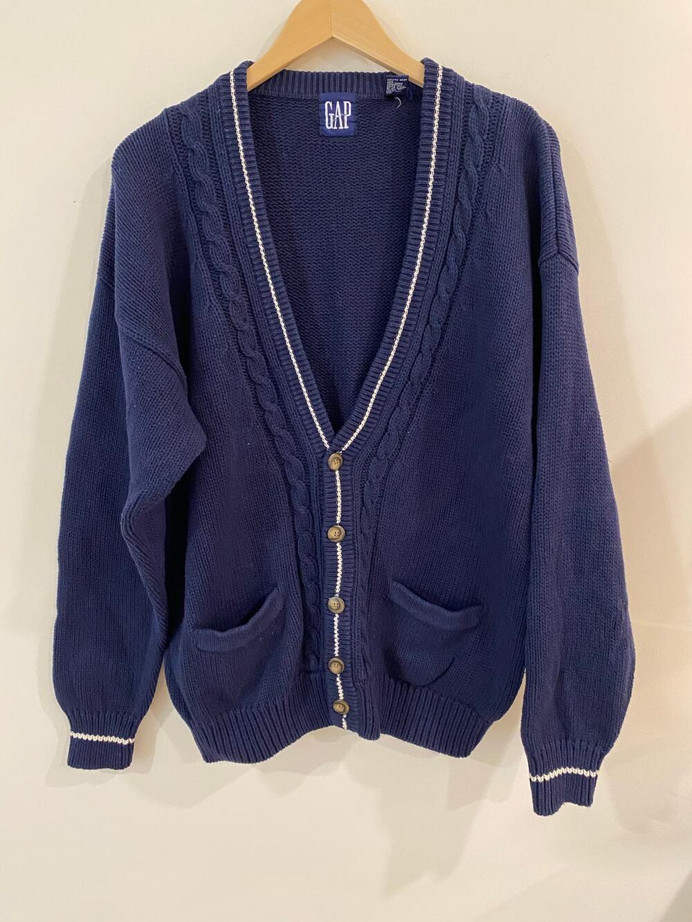 GAP Collegiate 90s Retro Oversized Cardigan Sweater Size XL Navy Vintage Preppy